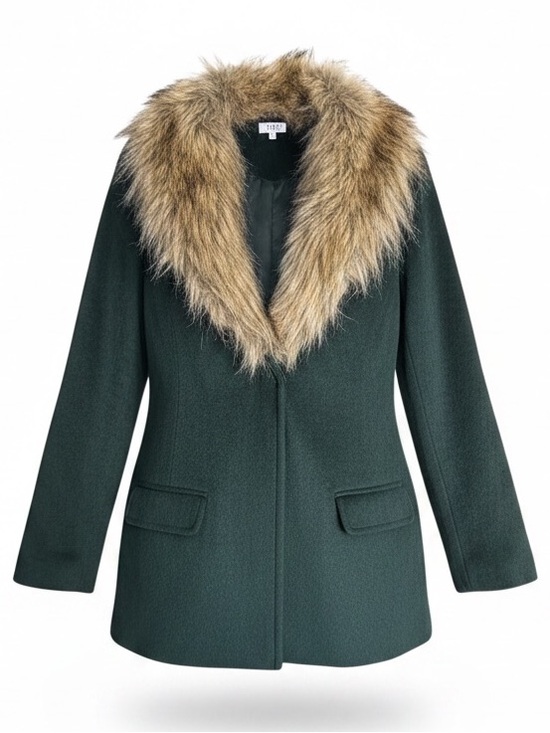 Tobi Jackets & Blazers - Tobi Wool Blend Faux Fur Collar Coat Forest Green Women M
